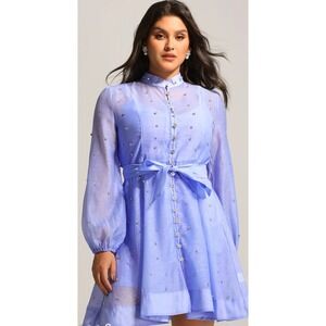 Bella Barnett Purple Embellished Button Down Long Sleeve NWT Belted Dress Size L